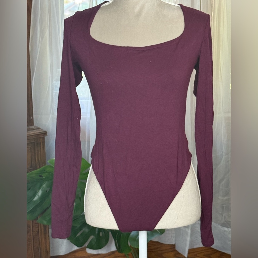 Naked Wardrobe Maroon Long Sleeve Bodysuit
